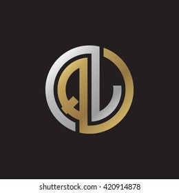 QJ initial letters looping linked circle elegant logo golden silver black background