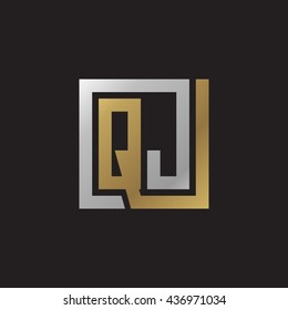 QJ initial letters looping linked square elegant logo golden silver black background