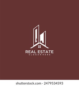 QJ initial monogram building and roof logo for real estate