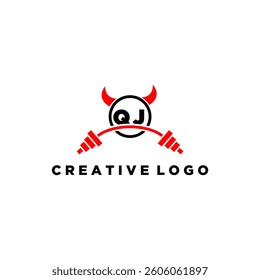 QJ initial monogram for fitnes or gym logo with devil style design