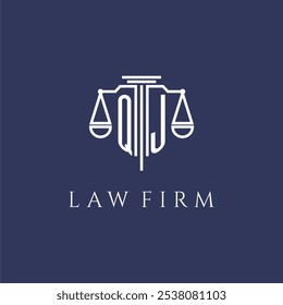 Monograma inicial de QJ para el logotipo del bufete de abogados con la Imagen del Vector de las escalas