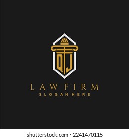 Logotipo de monograma inicial QJ para la firma de abogados con pilar en diseño de polígono creativo
