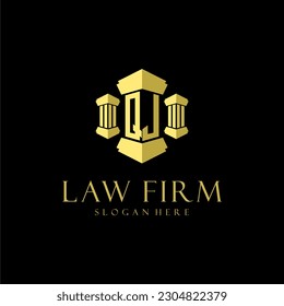 QJ initial monogram logo for lawfirm with pillar design