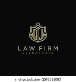 QJ initial monogram logo for lawfirm with scale vector design