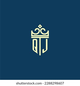 QJ initial monogram shield logo design for crown vector image