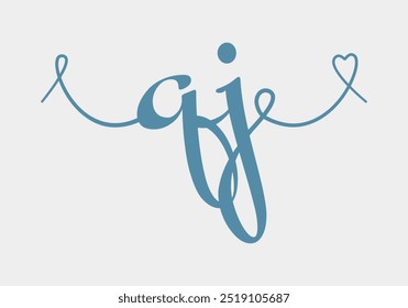 QJ initial wedding monogram calligraphy vector illustration. Hand drawn lettering q and j love logo design for valentines day poster, greeting card, photo album, banner print or tattoo.