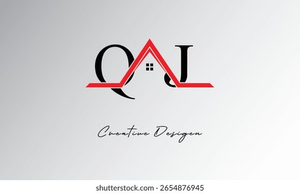 QJ Letter House Logo – Monograma inmobiliario creativo con el icono del techo y la forma del hogar para la propiedad, la arquitectura y la marca moderna
