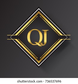 QJ Letter logo in a square shape gold and silver colored geometric ornaments