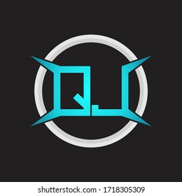 Monograma del logotipo QJ con plantilla de diseño de forma circular y de cuatro ejes