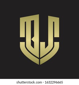 QJ Logo monogram with emblem shield shape design isolated gold colors on black background
