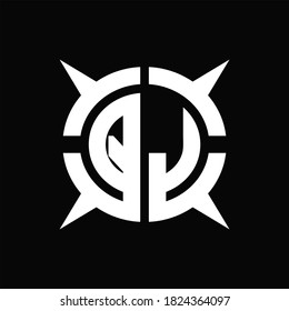 QJ Logo monogram with four pieces circle slice design template on Black Background
