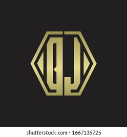 QJ-Logo-Monogramm mit hexagoninaler, abgerundeter Design-Vorlage mit goldener Farbe