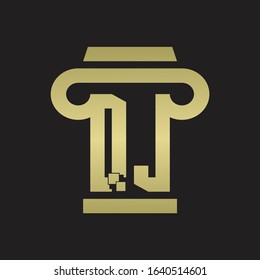 QJ Logo monogram with pillar style design template with gold colors
