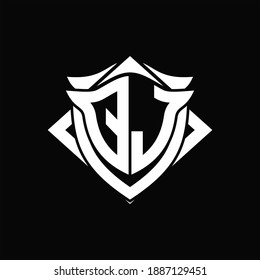 QJ Logo monogram with shield and horn shape design template ON black background