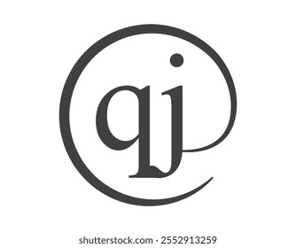 QJ logo from two letter with circle shape email sign style. Q and J round logotype of business company for brand identity.