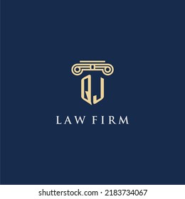Logotipo inicial del monograma QJ para la firma de abogados con diseño de hitos