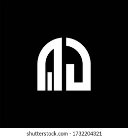 QJ monogram logo with curve shape design template isolated on black background