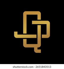 QJ monogram logo in gold on black background with geometric symmetry. Perfect for luxury branding, corporate identity, and premium business logos.