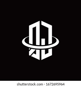 Logotipo del monograma QJ en forma de hexágono y rodeado por un anillo