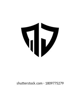 QJ monogram logo with shield shape design template isolated on white background