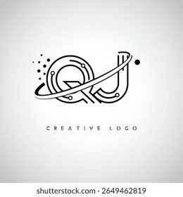 QJ Orbit Monogram Logo - Futuristic Minimal Letter mark with Circular Line Art, Tech-Inspired Dots and Space Motion Concept for Modern Branding Identity (Logotipo de Monograma de Órbita QJ - Marca de Letra Mínima Futurista com Linha de Arte Circular, Pontos Inspirados na Tecnologia e Conceito de Movimento Espacial para Identidade de Marca Moderna)