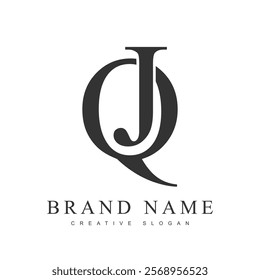 QJ trendy logotype template. Initial letter q and j classic font style. Creative logo for company name or identity. Vector illustration.