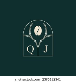 QJ Diseño de logotipo único y simple combinación de letras y grano de café