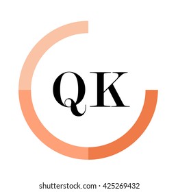 QK business logo icon design template elements. Orange color vectors. Design identity in circle, Alphabet letter