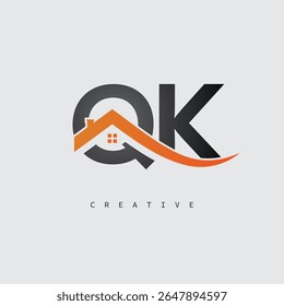 QK House Letter Logo – Creative Real Estate Monogram with Roof Shape and Home Icon for Property, Architecture and Modern Branding Identity