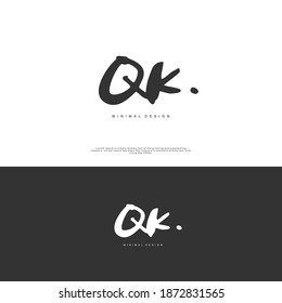 QK Initial handwriting or handwritten logo for identity. Logo with signature and hand drawn style.