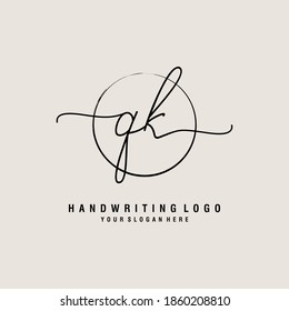 QK Initial handwriting logo template vector