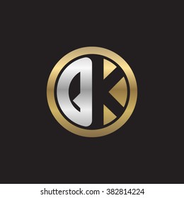 QK initial letters circle elegant logo golden silver black background