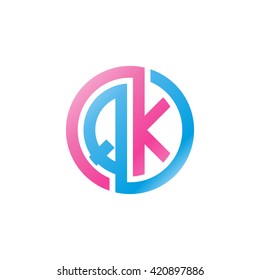 QK initial letters looping linked circle logo pink blue