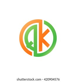 QK initial letters looping linked circle logo orange green