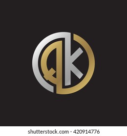 QK initial letters looping linked circle elegant logo golden silver black background