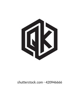 QK initial letters looping linked hexagon monogram logo