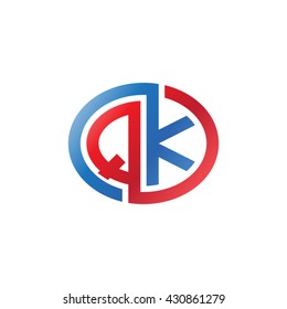 QK initial letters looping linked ellipse logo red blue