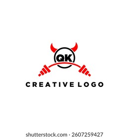 QK initial monogram for fitnes or gym logo with devil style design