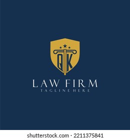 QK initial monogram lawfirm logo with pillar and shield design