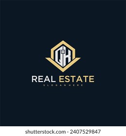 QK initial monogram logo for real estate with home shape creative design