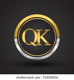 QK Letter logo in a circle, gold and silver colored. Vector design template elements for your business or company identity.