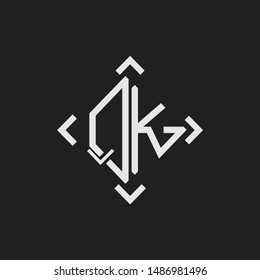 QK Logo Abstrac letter Monogram with Arrow in every side isolated on black background