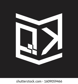 QK Logo Emblem Monogram With Shield Style Design Template Isolated On Black Background