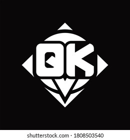 QK Logo monogram with circle shape and square rotate rounded design template on black background