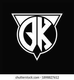 QK Logo monogram with circle shape and half triangle rounded on black background