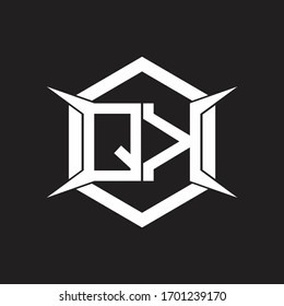 QK Logo monogram with hexagon and four taper shape design template