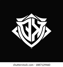 QK Logo monogram with shield and horn shape design template ON black background
