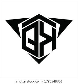 QK Logo monogram with wings arrow around design template on white background