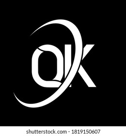 QK logo. Q K design. White QK letter. QK/Q K letter logo design. Initial letter QK linked circle uppercase monogram logo.