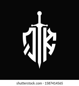 QK logo with shield shape and sword